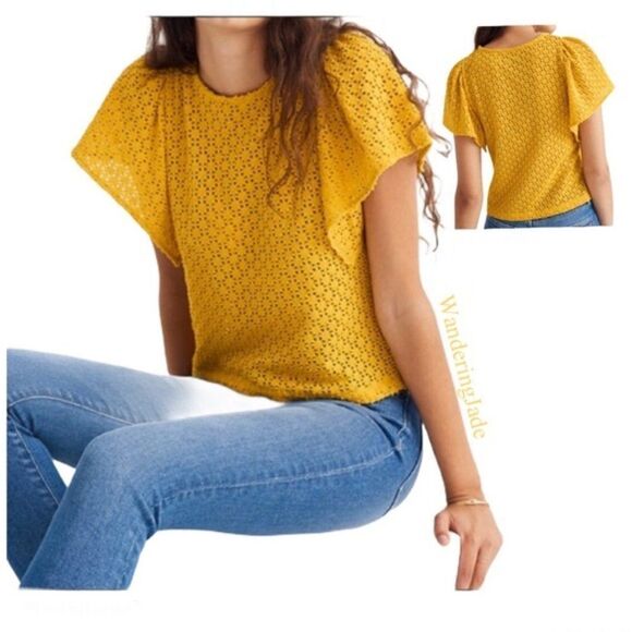 Madewell Texture and Thread Eyelet Flutter Top - Picture 1 of 6